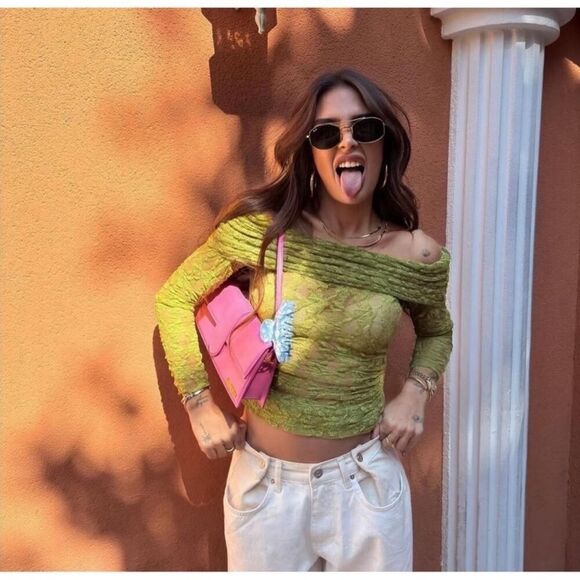 Zara off the shoulder green lace top - Picture 5 of 11